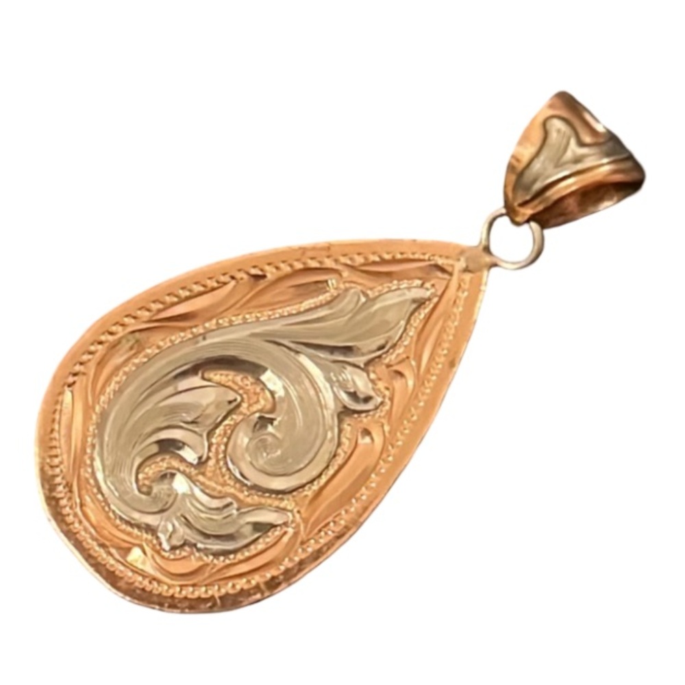 Lone Star Sterling Silver Two Tone Etched Tear Drop Pendent